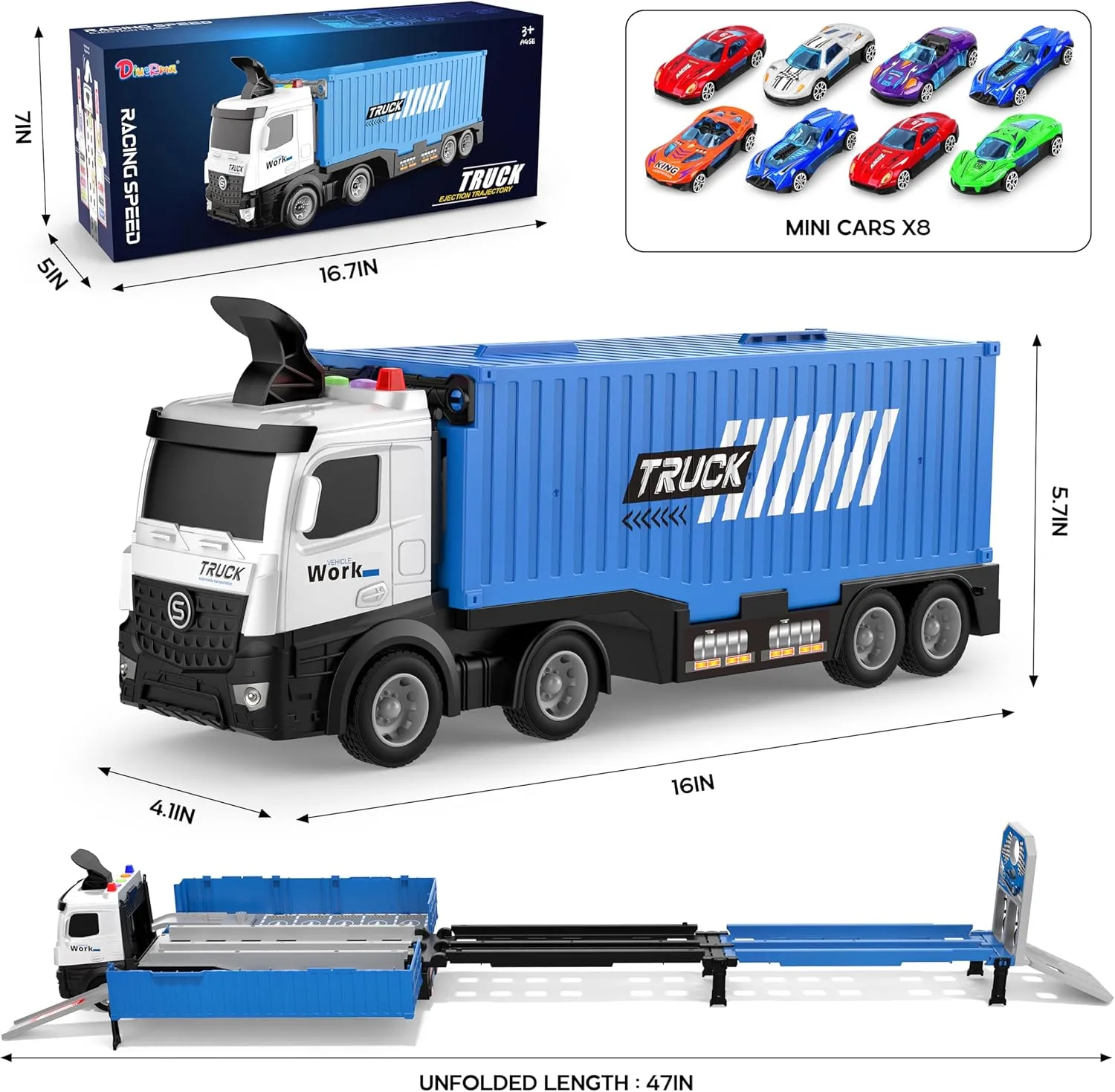 Carrier Truck Race Track Toddlers Toys, Foldable 3 Layer Track Playset, Toy Truck Transport Car Carrier & 8 Race Cars, Truck Car Kids Toys Xmas Gifts for Age 3 4 5 6  Years Old Boys Girls