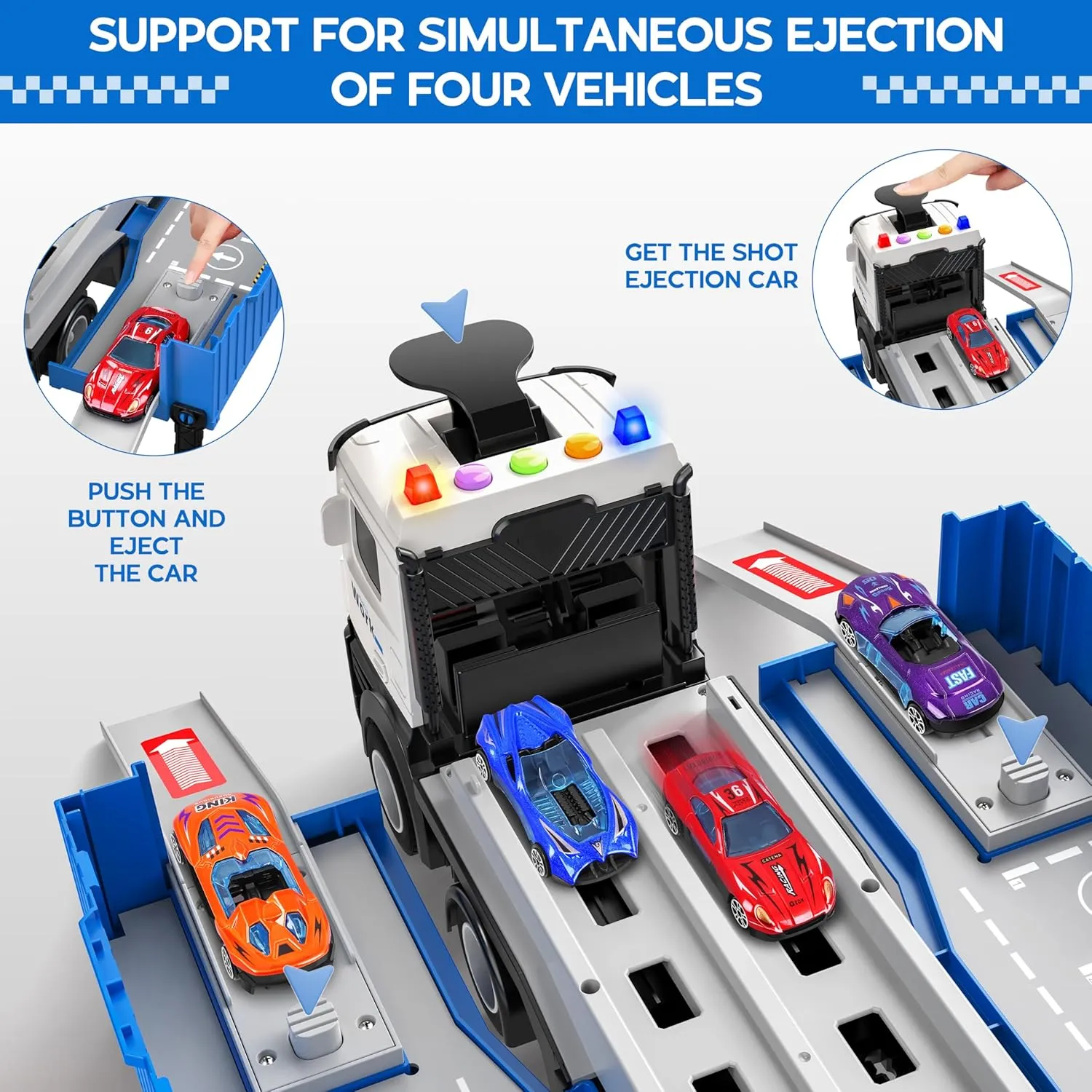 Carrier Truck Race Track Toddlers Toys, Foldable 3 Layer Track Playset, Toy Truck Transport Car Carrier & 8 Race Cars, Truck Car Kids Toys Xmas Gifts for Age 3 4 5 6  Years Old Boys Girls