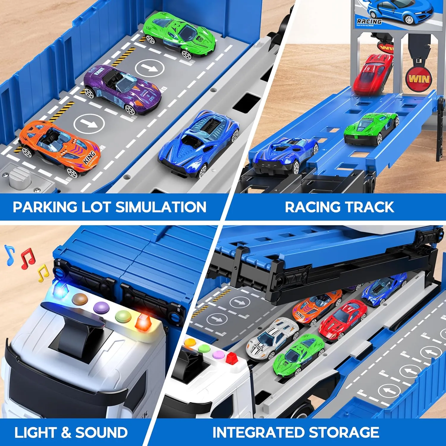 Carrier Truck Race Track Toddlers Toys, Foldable 3 Layer Track Playset, Toy Truck Transport Car Carrier & 8 Race Cars, Truck Car Kids Toys Xmas Gifts for Age 3 4 5 6  Years Old Boys Girls