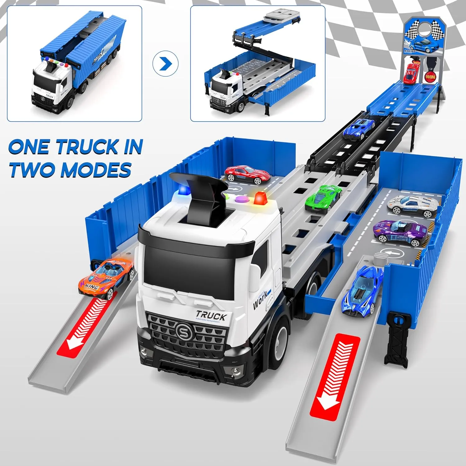 Carrier Truck Race Track Toddlers Toys, Foldable 3 Layer Track Playset, Toy Truck Transport Car Carrier & 8 Race Cars, Truck Car Kids Toys Xmas Gifts for Age 3 4 5 6  Years Old Boys Girls