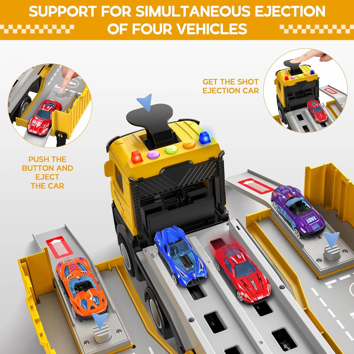 Carrier Truck Race Track Kids Toys, Foldable 3 Layer Toddler Track Playset, Toy Truck Transport Car Carrier & 8 Race Cars, Truck Car Toddlers Toys B-Day Gifts for Age 3 4 5 6  Years Old Boys Girls