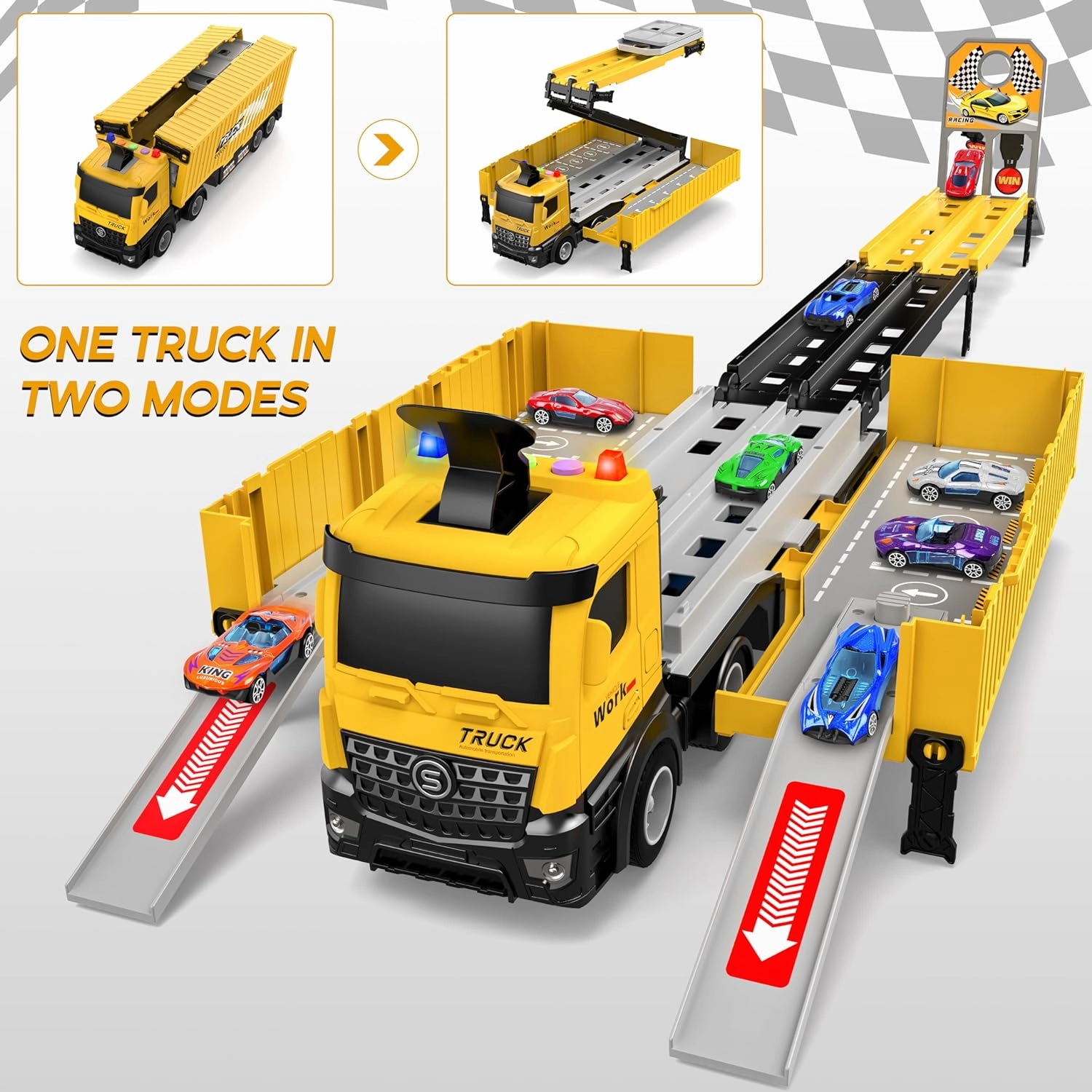 Carrier Truck Race Track Kids Toys, Foldable 3 Layer Toddler Track Playset, Toy Truck Transport Car Carrier & 8 Race Cars, Truck Car Toddlers Toys B-Day Gifts for Age 3 4 5 6  Years Old Boys Girls