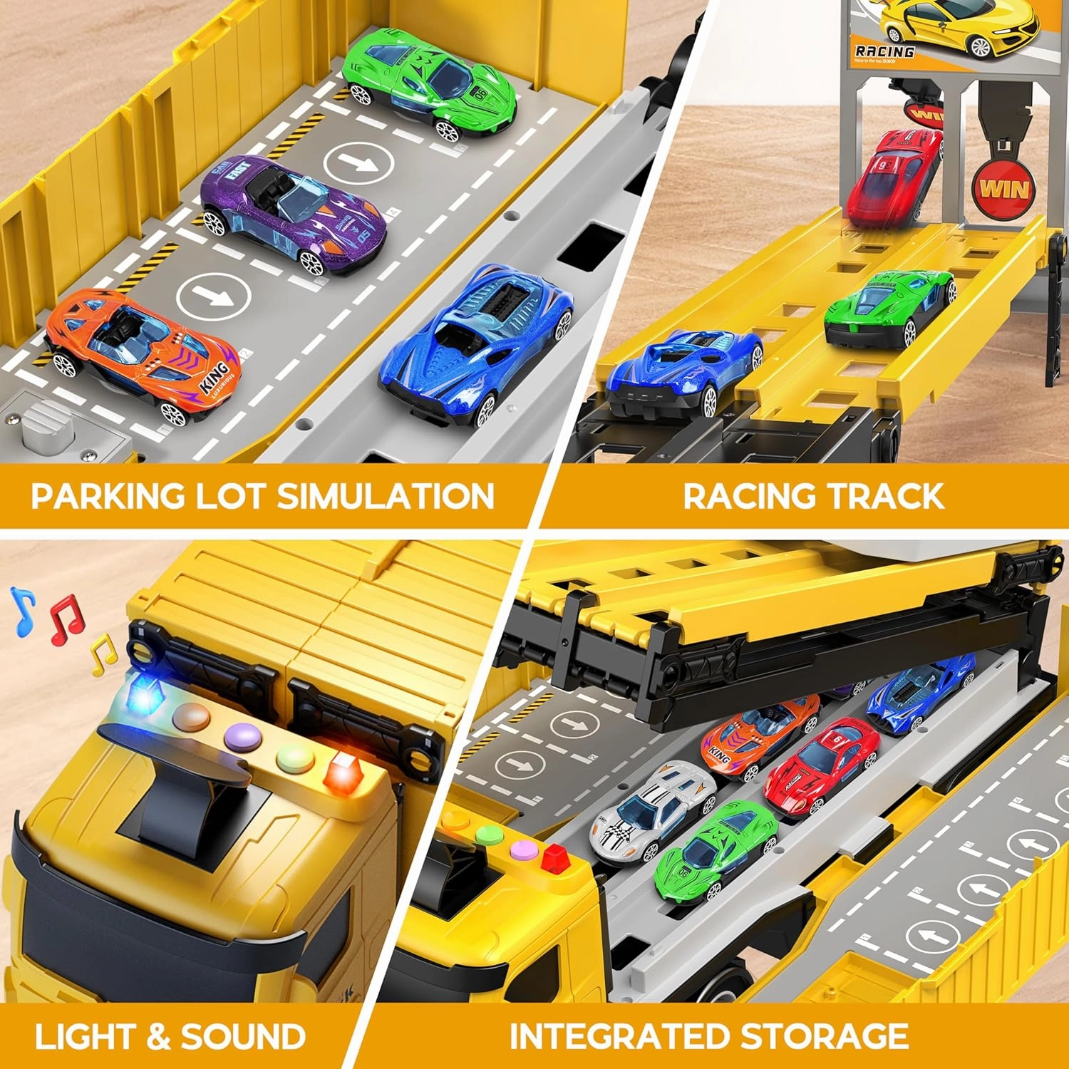 Carrier Truck Race Track Kids Toys, Foldable 3 Layer Toddler Track Playset, Toy Truck Transport Car Carrier & 8 Race Cars, Truck Car Toddlers Toys B-Day Gifts for Age 3 4 5 6  Years Old Boys Girls
