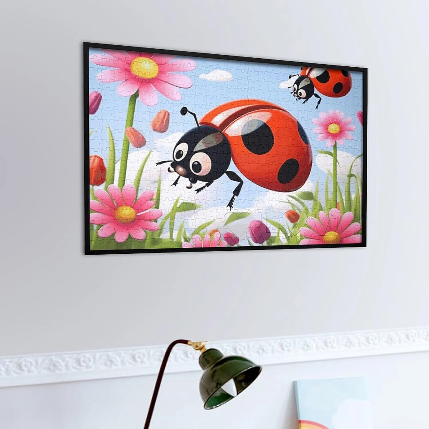 Cartoon Ladybug Flower Puzzles 520 Pieces Personalized Jigsaw Puzzles Cartoon Ladybug Flower Photo Puzzle Challenging Picture Puzzle for Adults Personaliz Jigsaw with Storage Bag (20.5" X 15")