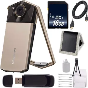 Casio Exilim EX-TR70 Selfie Digital Camera (Gold) (International Version)   16GB Memory Card Bundle