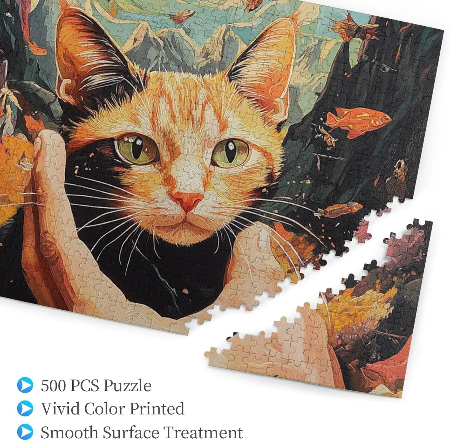 Cat and Fish Jigsaw Puzzle 500 Piece for Adults & Kids, Wall Hanging Puzzles Intellectual Decompressing Fun Family Game Large Puzzle Game Toys Gifts