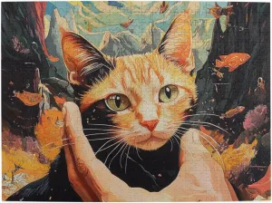 Cat and Fish Jigsaw Puzzle 500 Piece for Adults & Kids, Wall Hanging Puzzles Intellectual Decompressing Fun Family Game Large Puzzle Game Toys Gifts