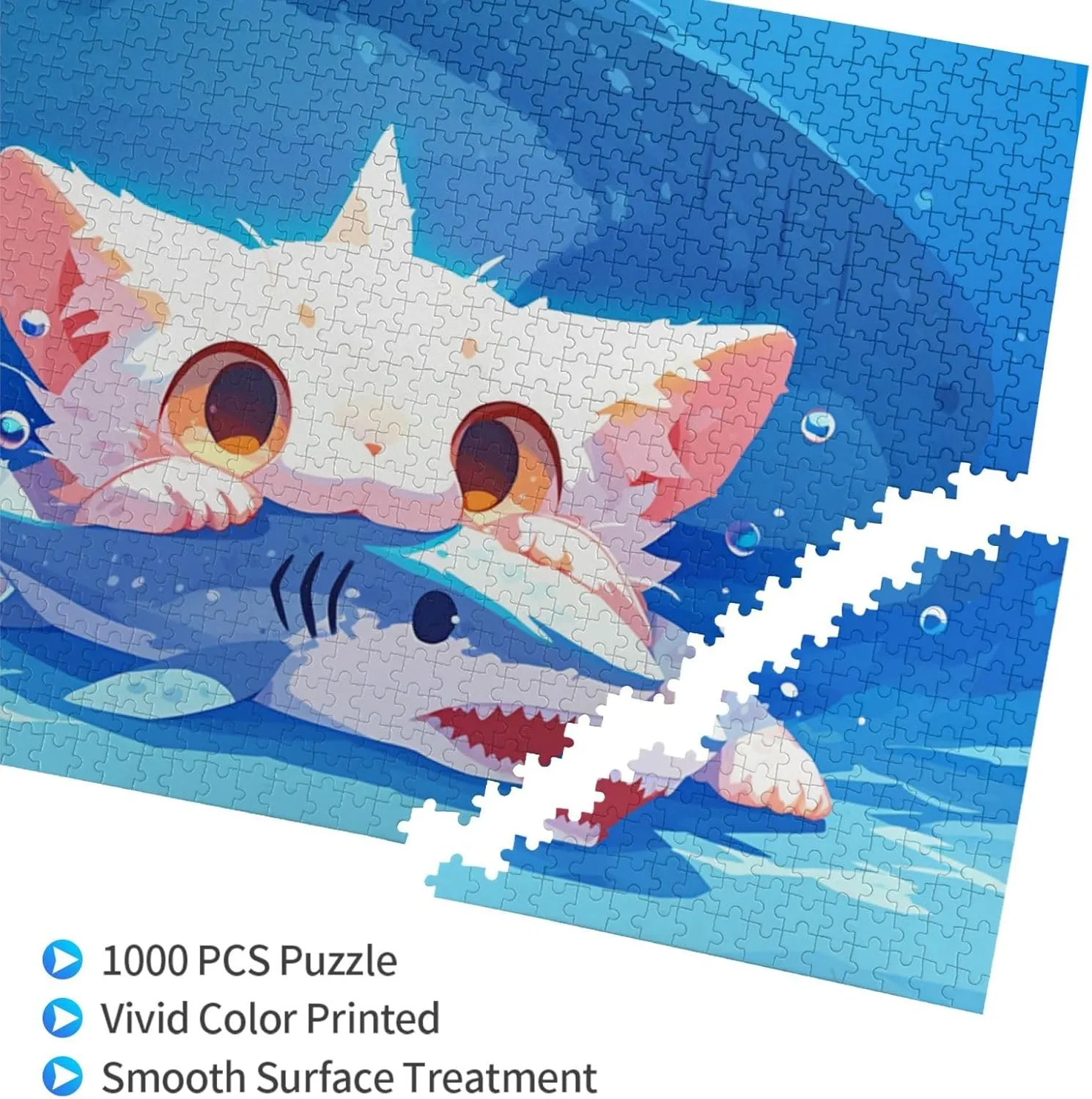 Cat Eating Fish Jigsaw Puzzle 1000 Piece for Adults & Kids, Wall Hanging Puzzles Intellectual Decompressing Fun Family Game Large Puzzle Game Toys Gifts