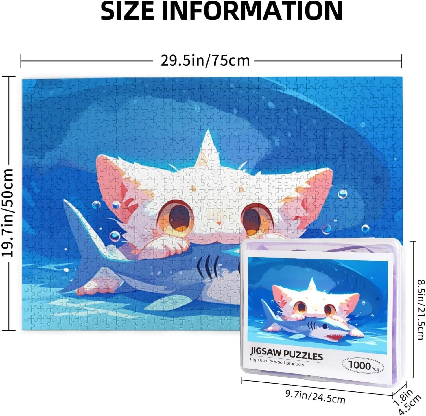 Cat Eating Fish Jigsaw Puzzle 1000 Piece for Adults & Kids, Wall Hanging Puzzles Intellectual Decompressing Fun Family Game Large Puzzle Game Toys Gifts