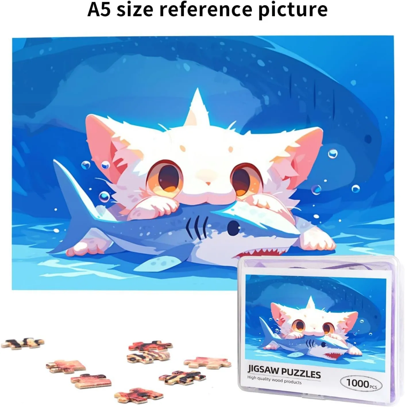 Cat Eating Fish Jigsaw Puzzle 1000 Piece for Adults & Kids, Wall Hanging Puzzles Intellectual Decompressing Fun Family Game Large Puzzle Game Toys Gifts