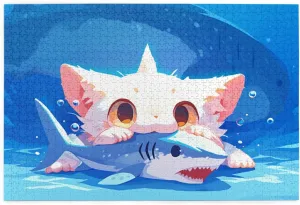 Cat Eating Fish Jigsaw Puzzle 1000 Piece for Adults & Kids, Wall Hanging Puzzles Intellectual Decompressing Fun Family Game Large Puzzle Game Toys Gifts