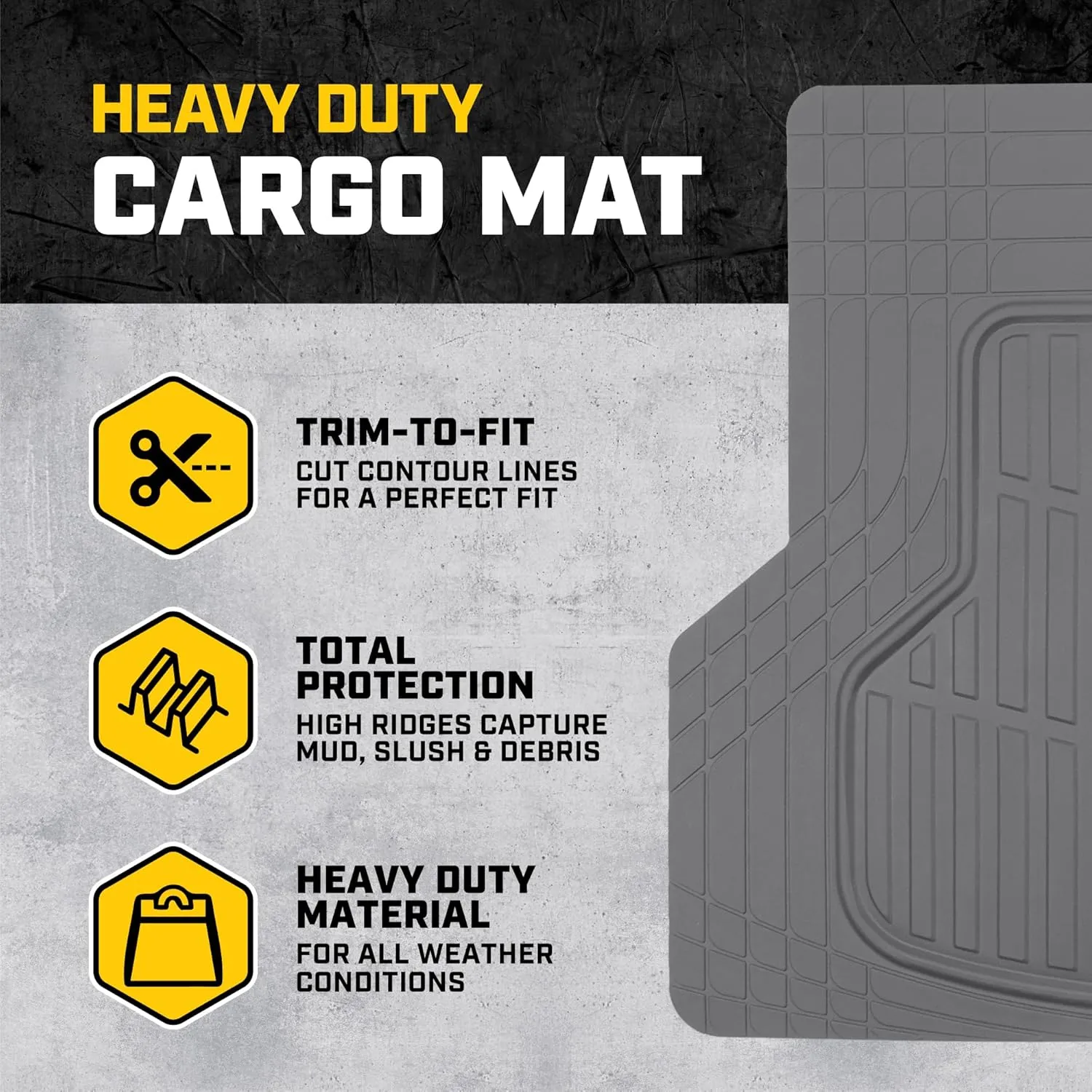 CAT Heavy Duty SUV Gray Cargo Liner & Car Trunk Mat - Universal Trimmable All Weather Cargo Mats for Back of SUV - SUV Trunk Mat & Carpet Cover Trunk Liner - Cargo Cover Trunk Cover 53" x 36.25"