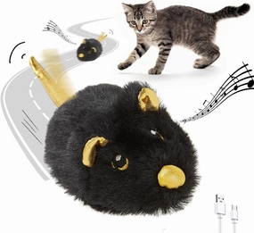 Cat Toys Squeaky Rechargeable Moving Mouse with Dynamic Magic Tail, Automatic Self Play Cat Toy for Indoor Kittens (Black)