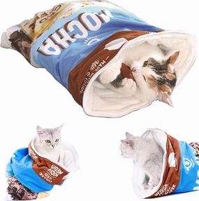 Cat Tunnel Bag, A01, Coffee, Indoor Cotton Flannel, Foldable, Portable, Durable, Cat Toy for All Life Stages
