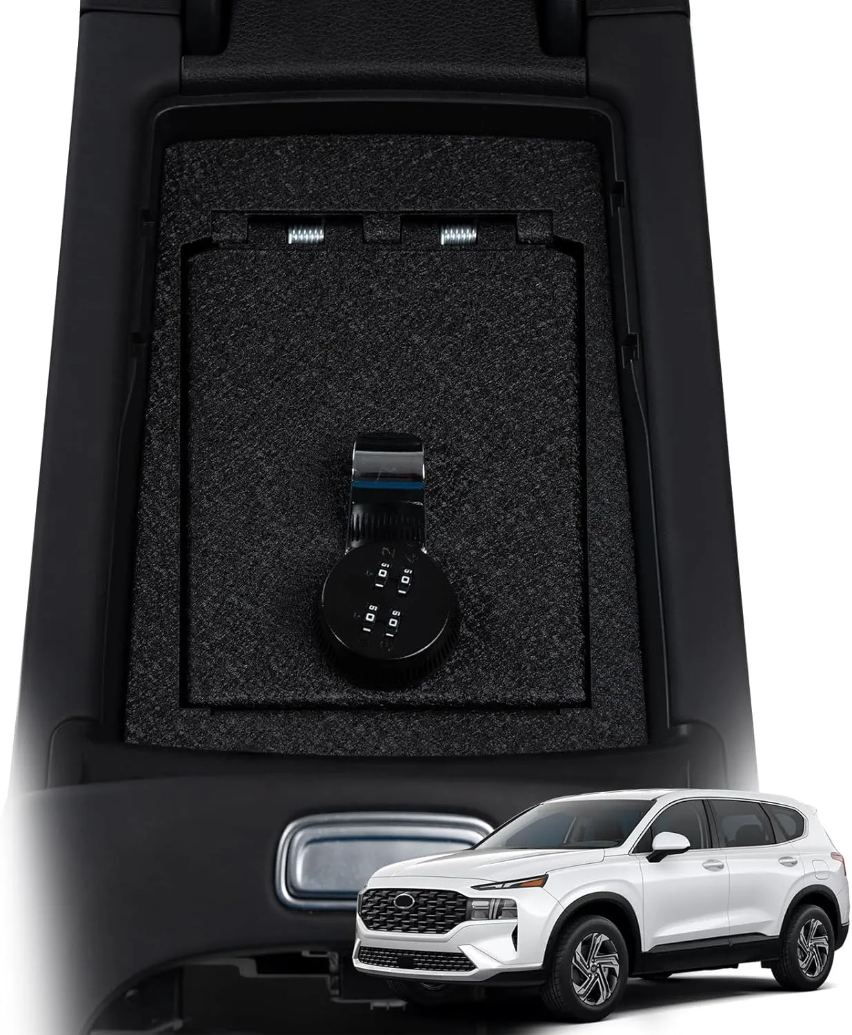 Center Console Gun Safe - Console Gun Vault Compatible with Hyundai Santafe 2021-2023, High Security Armrest Lock Box with 4 Digit Combination Lock