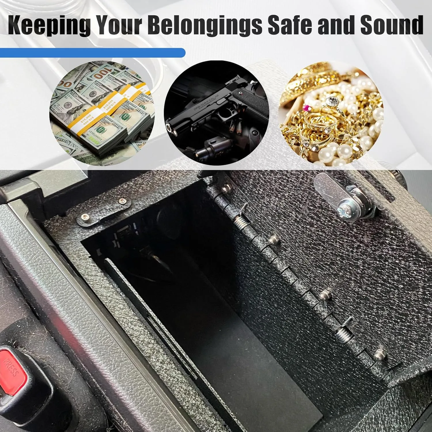 Center Console Gun Safe - Console Gun Vault Compatible with Tesla Cybertruck 2024-2025, High Security Armrest Lock Box with Fingerprint Lock with Backup Key.