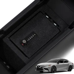 Center Console Gun Safe - Console Gun Vault Compatible with Toyota Camry 2018-2024, High Security Armrest Lock Box with 4-digit Lock with Password Retrieval Key.