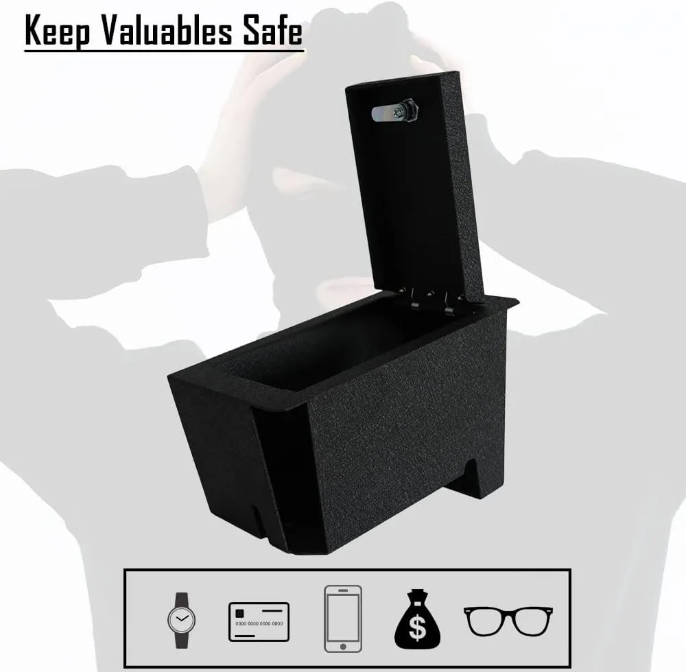 Center Console Safe Gun Safe, WASAI Premium In-vehicle Console Gun Vault Lockbox Compatible with 2022-2025 Toyota Tundra, 2023-2025 Toyota Sequoia, Fingerprint Lock with Backup Key.
