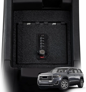 Center Console Gun Safe - Console Gun Vault Compatible with GMC Arcadia 2017-2023, High Security Armrest Lock Box with 4-digit Lock with Password Retrieval Key.