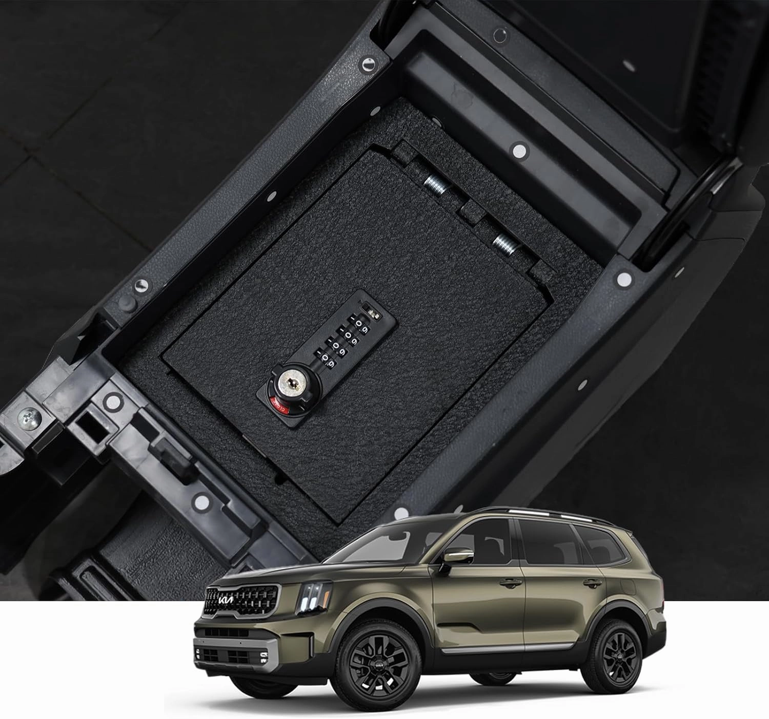 Center Console Gun Safe - Console Gun Vault Compatible with Kia Telluride 2019-2025, High Security Armrest Lock Box with 4 Digit Combination Lock with Key