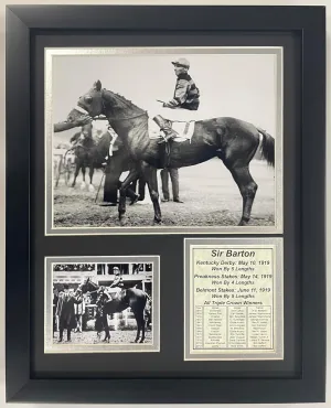 Championsip Racehorse Collectible Memorabilia | Triple Crown Racehorses | Framed Photo Collages | 12"x15" (Sir Barton)