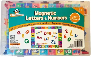 Channie’s Magnetic Letters and Numbers Set, 240  Piece Educational Math & Alphabet Magnets with Dry-Erase Board, Hands-On Learning for Kids Ages 3 , Ideal for Early Literacy & Numeracy
