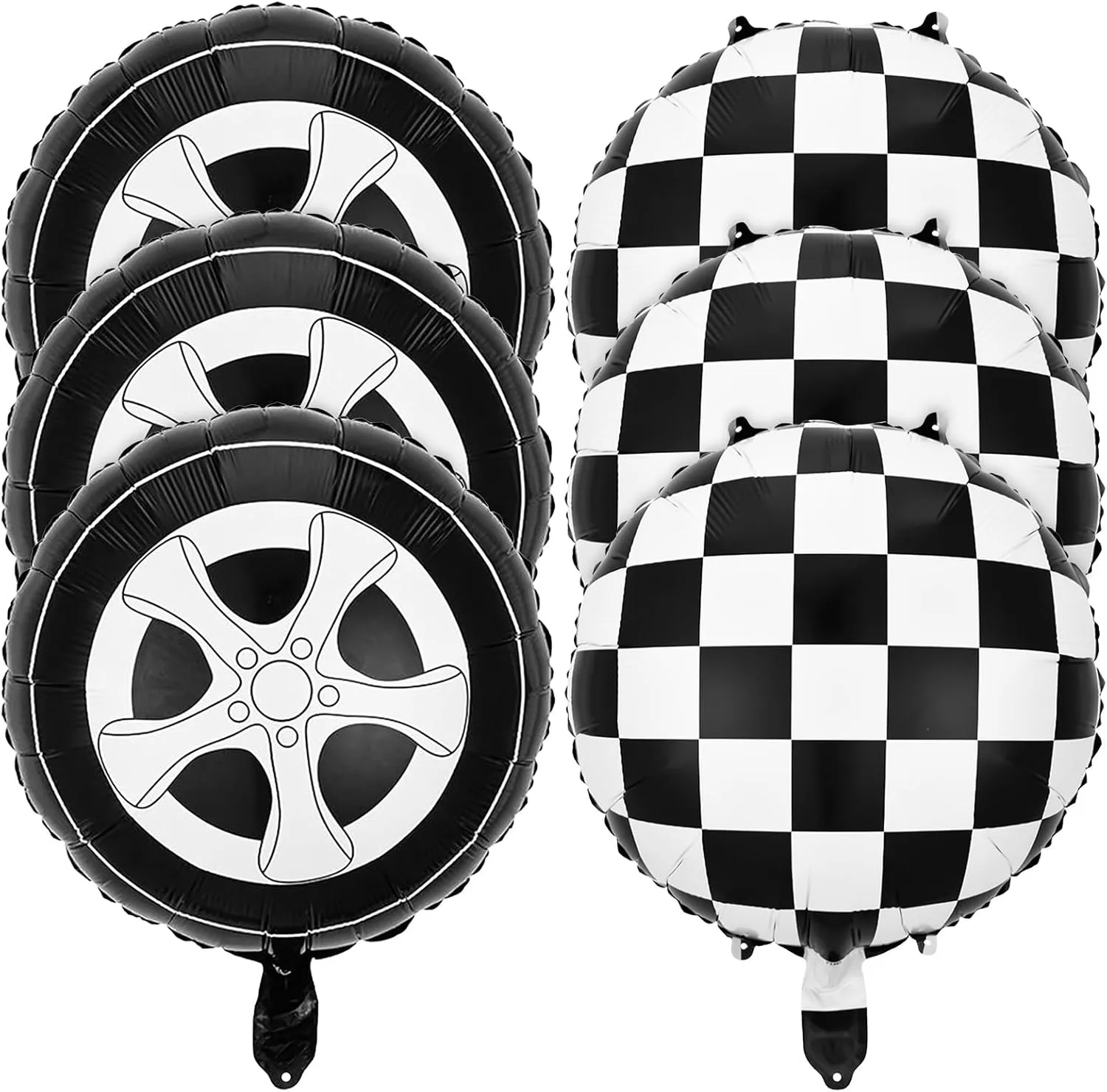 Checkered Balloons, Race Car Balloons Car Wheel Balloons Tire Balloons Aluminum Foil Checkered Flag Balloons for Racing Theme Birthday Party Baby ShowerDecoration 18 Inch(12PCS,Black and White)