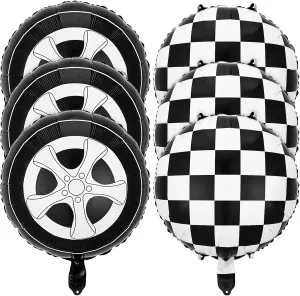 Checkered Balloons, Race Car Balloons Car Wheel Balloons Tire Balloons Aluminum Foil Checkered Flag Balloons for Racing Theme Birthday Party Baby ShowerDecoration 18 Inch(12PCS,Black and White)