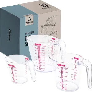 Chef Pomodoro 3-Piece Liquid Meausuring Cups Set - Ml and Oz Measuring Cup - Includes 1, 2 and 4 Cup, BPA-Free Plastic Measuring Cups for Liquids, Stackable Nesting Measuring Cup