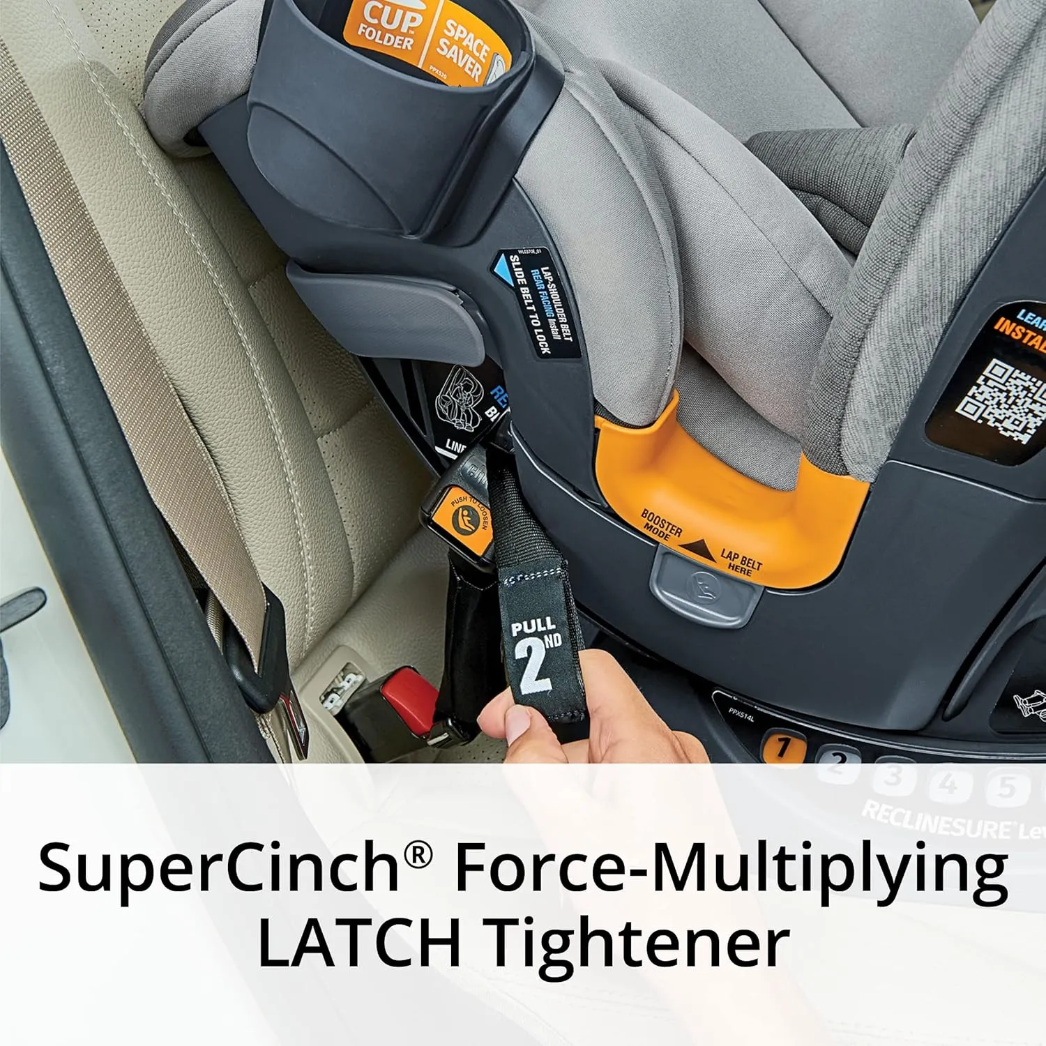 Chicco OneFit ClearTex All-in-One Car Seat, Slim Design, Rear-Facing Seat for Infants 5-40 lbs., Forward-Facing 25-65 lbs., Booster 40-100 lbs., Convertible Car Seat | Drift/Grey