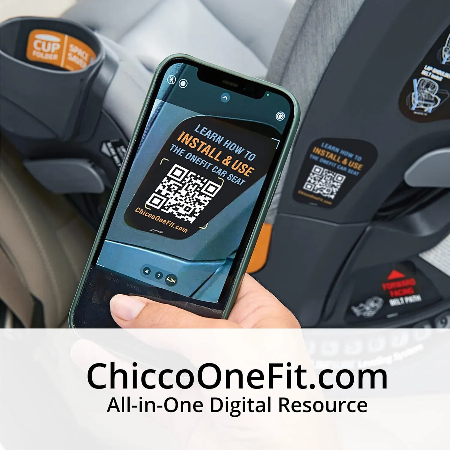 Chicco OneFit ClearTex All-in-One Car Seat, Slim Design, Rear-Facing Seat for Infants 5-40 lbs., Forward-Facing 25-65 lbs., Booster 40-100 lbs., Convertible Car Seat | Drift/Grey
