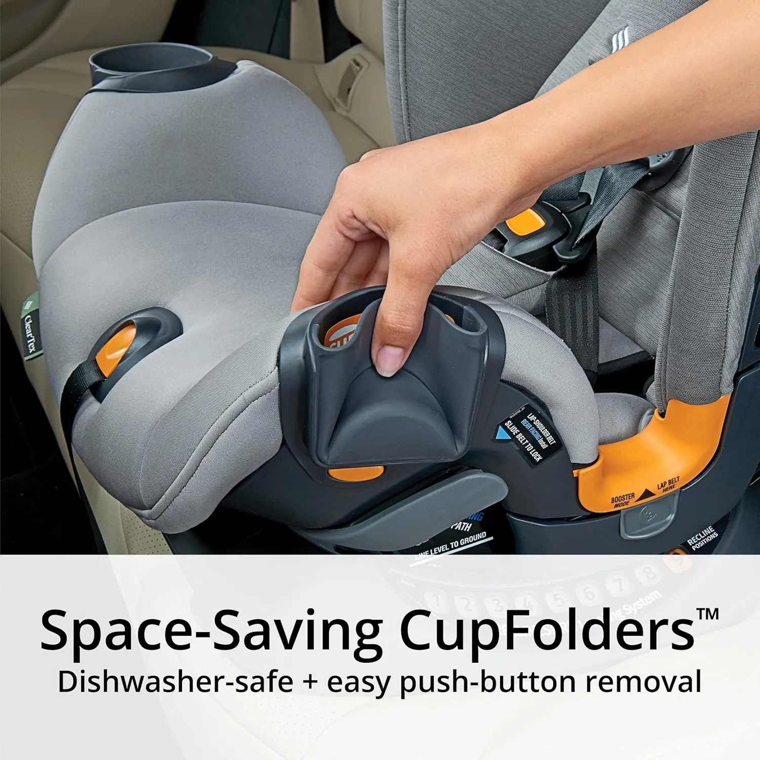 Chicco OneFit ClearTex All-in-One Car Seat, Slim Design, Rear-Facing Seat for Infants 5-40 lbs., Forward-Facing 25-65 lbs., Booster 40-100 lbs., Convertible Car Seat | Lilac/Purple