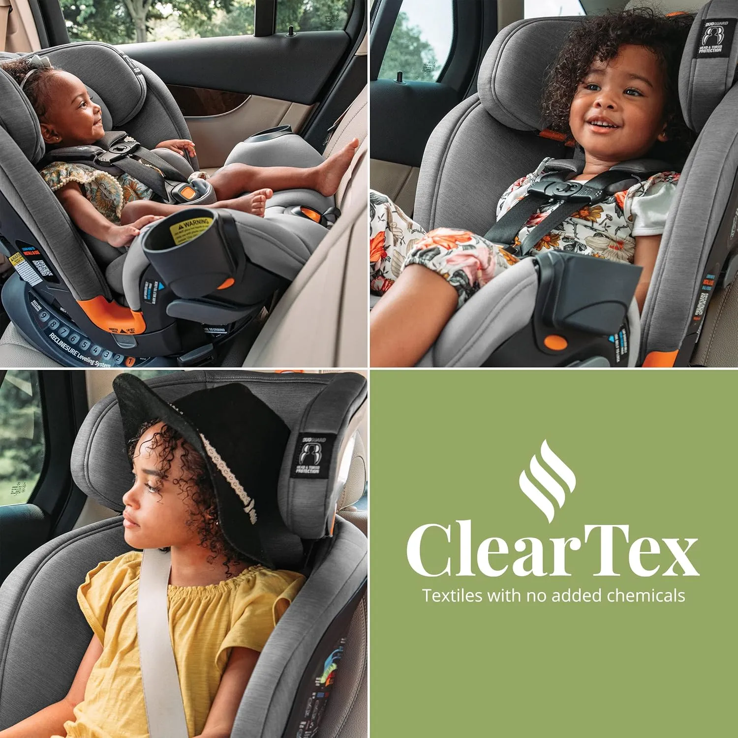 Chicco OneFit ClearTex All-in-One Car Seat, Slim Design, Rear-Facing Seat for Infants 5-40 lbs., Forward-Facing 25-65 lbs., Booster 40-100 lbs., Convertible Car Seat | Lilac/Purple