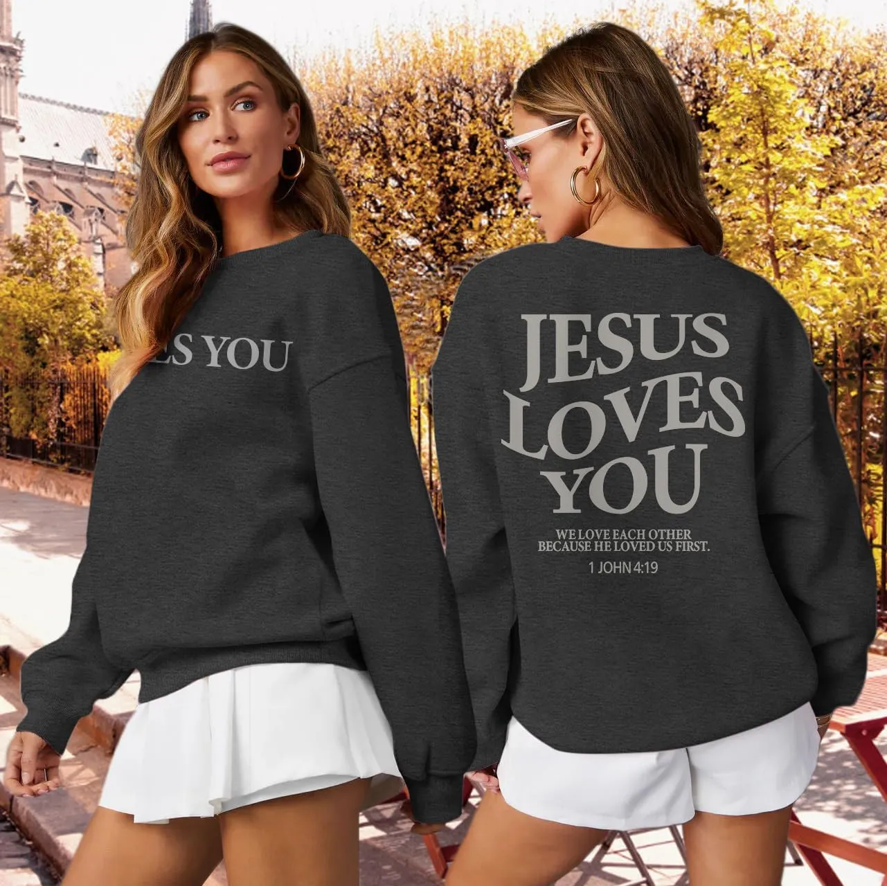 Christian Sweatshirts for Women - Jesus is King & Jesus Loves You Letter Sweatshirt & Sweater