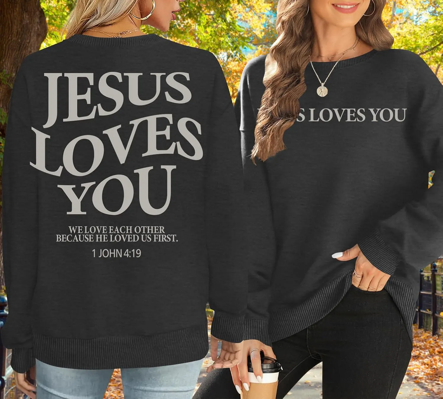 Christian Sweatshirts for Women - Jesus is King & Jesus Loves You Letter Sweatshirt & Sweater