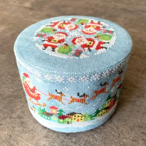 Christmas Is Here! Christmas Village Part 4 3.5in x 3.5in 2019 Holiday SAL Cross Stitch Drum Kit from Tiny Modernist Pattern, Linen, DMC Floss, Floss