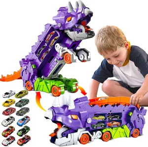 City Dinosaur Ultimate Hauler Track Toy，Dinosaur Cars Transport Truck Carrier，Toddler Car Toy Set Gifts for Boys and Girls,Toddler Toys Gifts for Kids Ageses 3 4 5 6 7 8 Years Old(12 Cars)
