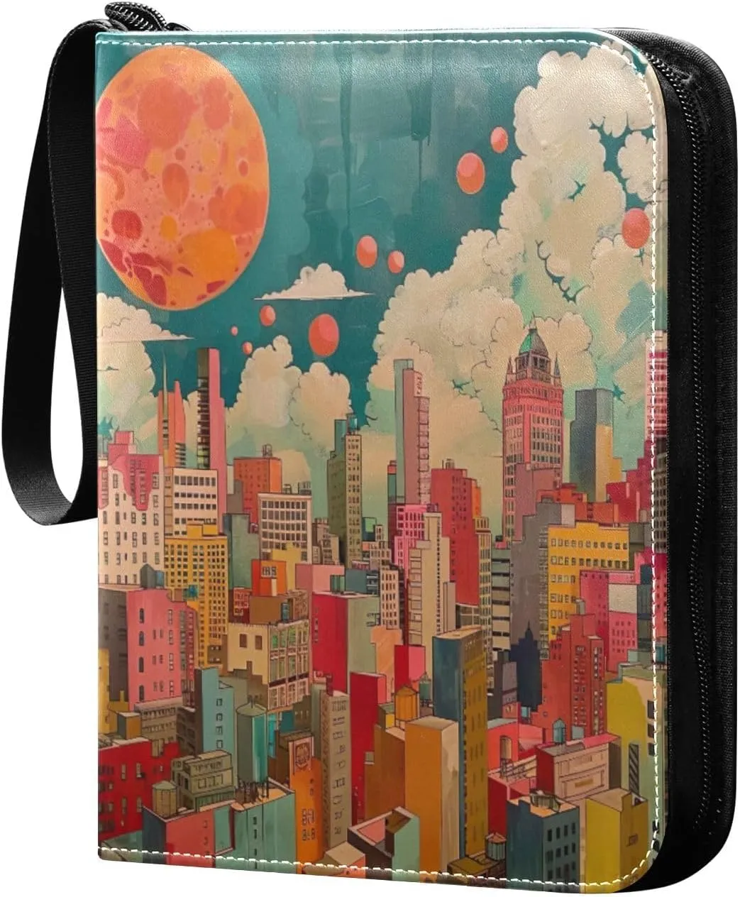 City Painting Trading Card Storage Binder, 4 Pocket Trading Card Binder 400 Cards Capacity for Sports Cards, Game Cards