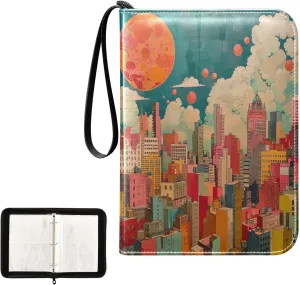 City Painting Trading Card Storage Binder, 4 Pocket Trading Card Binder 400 Cards Capacity for Sports Cards, Game Cards