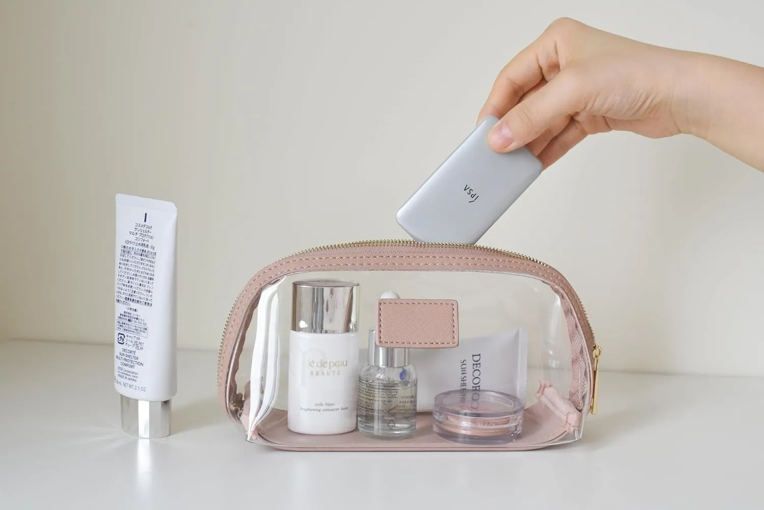 Clear Makeup Bag, Leather Makeup Case, Travel Toiletry Bag, Portable Cosmetic Bag, Transparent Waterproof Cosmetic Organizer Storage Bag (Pink, Small)