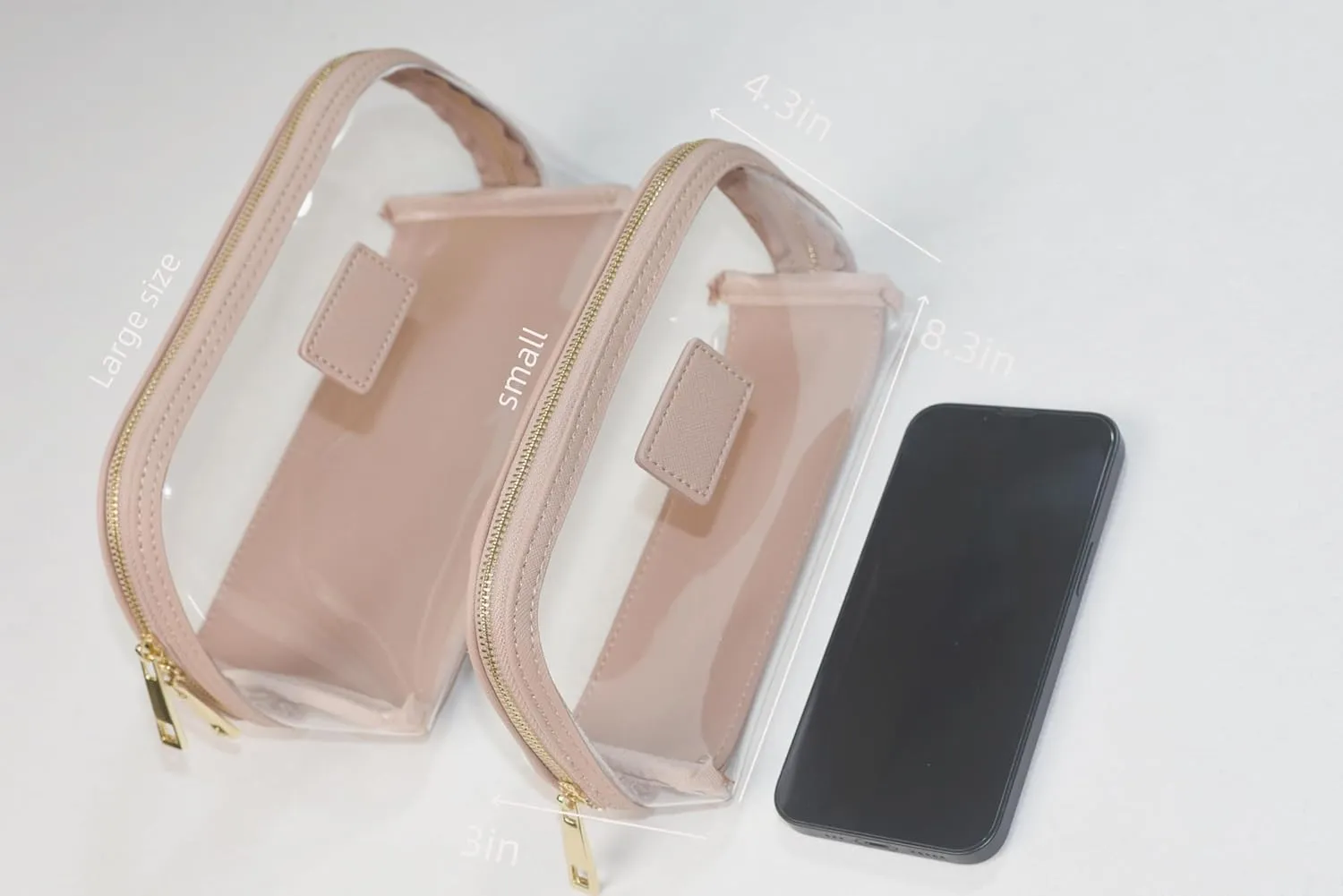 Clear Makeup Bag, Leather Makeup Case, Travel Toiletry Bag, Portable Cosmetic Bag, Transparent Waterproof Cosmetic Organizer Storage Bag (Pink, Small)