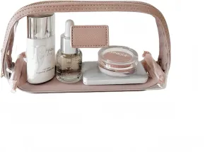 Clear Makeup Bag, Leather Makeup Case, Travel Toiletry Bag, Portable Cosmetic Bag, Transparent Waterproof Cosmetic Organizer Storage Bag (Pink, Small)