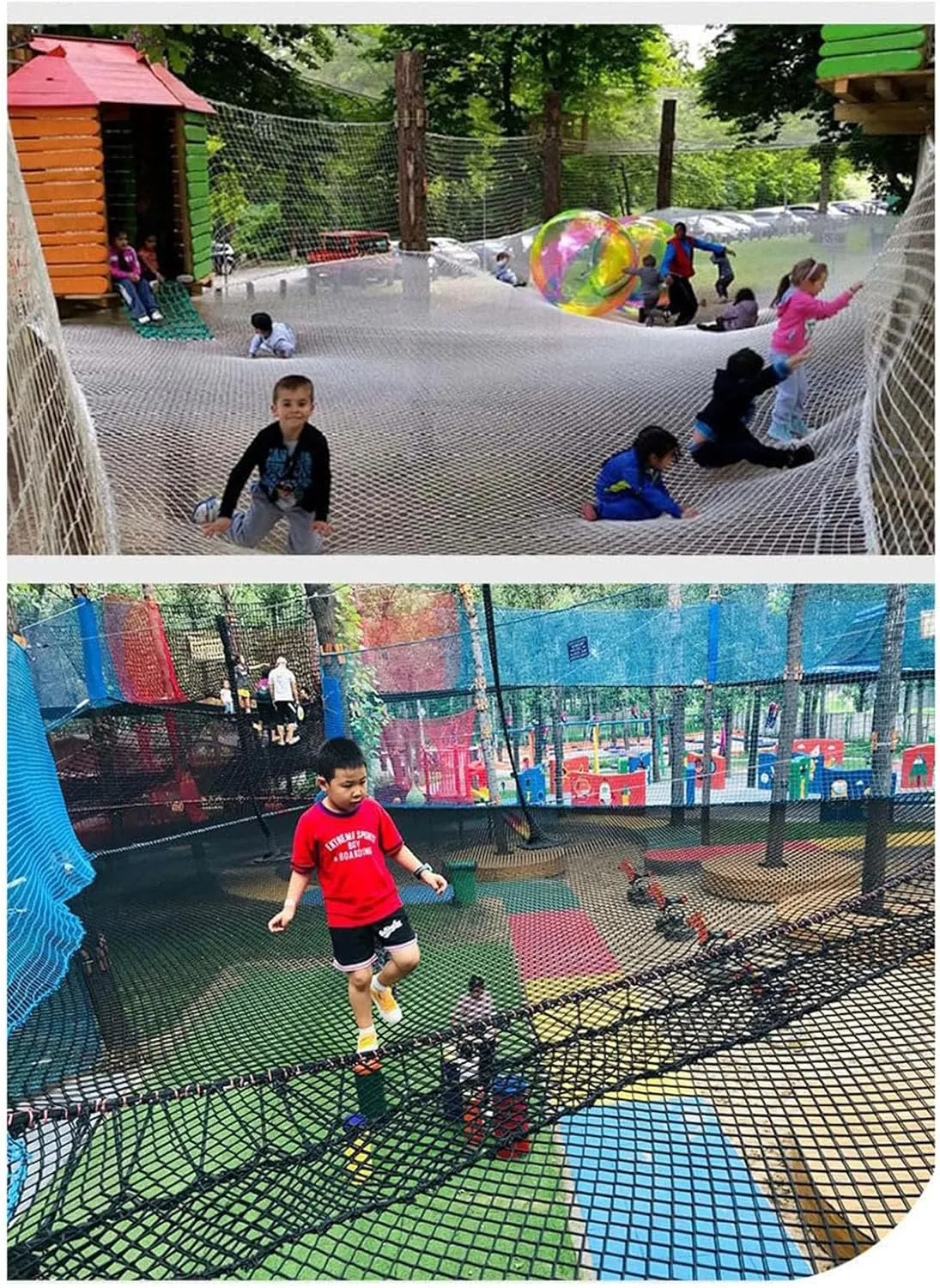 Climbing Cargo Net,5cm/4mm Black Square Hole Net Double Layers Playground Safety Net Polyester Kids Climbing Rope Bridge,2MX6M(6.6X19.7FT)