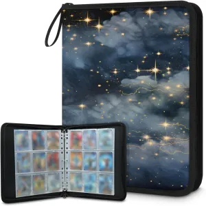 Cloud Starry Sky 3 Ring Trading Zipper Binder Strap, Trading Card Binder 9 Pocket, 900 Pockets Card Holder with 50 Removable Sleeves for Game Cards