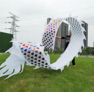 CMYUN Dragon Poi Outdoor Dance Dragon Ribbon Set, 6/8/10m Long 3D Dragon Poi Art Streamer, Portable Flag Twirler for Adults Seniors, Park Fitness Streamer(Multi-Colored,Length - 6m/19.5ft)
