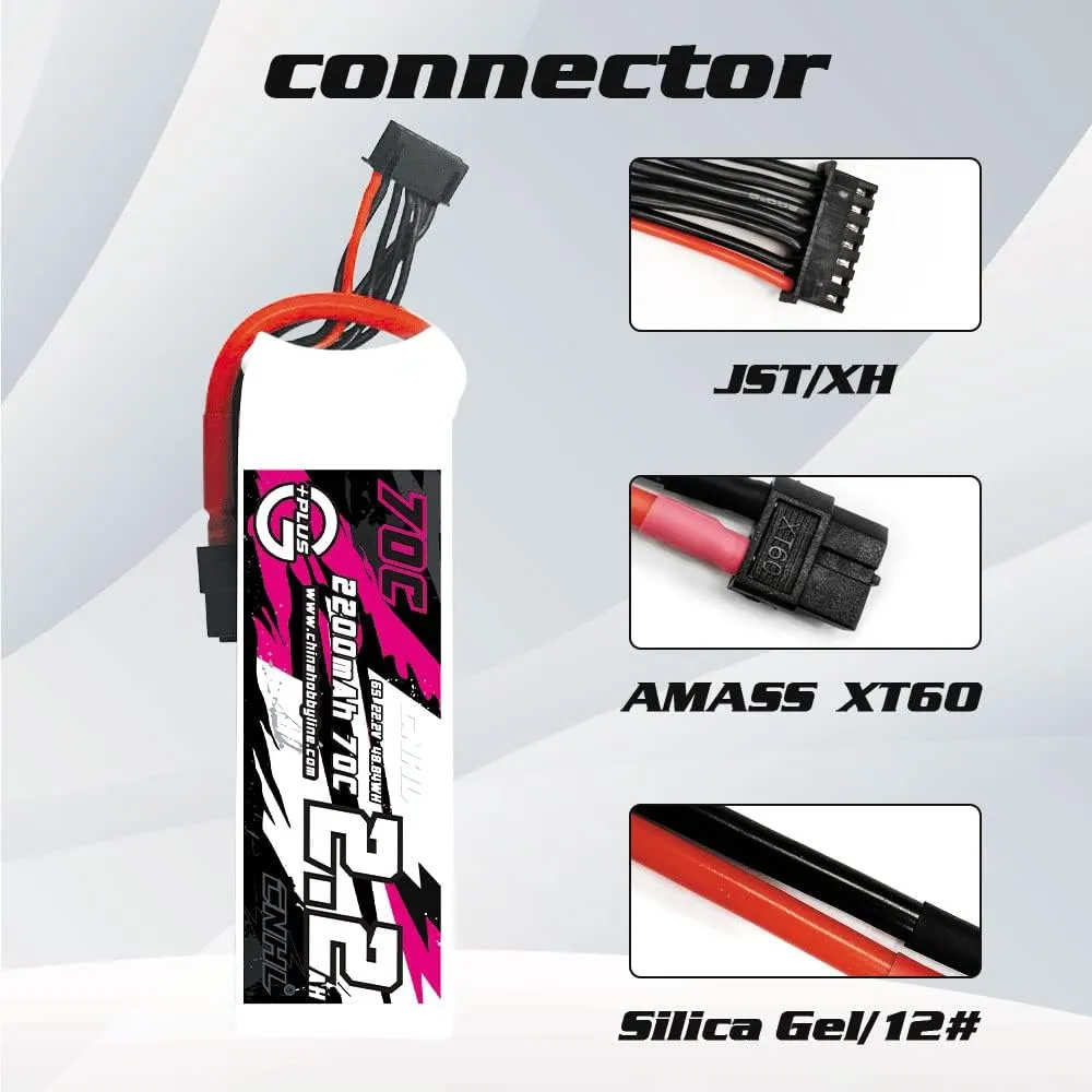 CNHL 2200mAh 2S Lipo Battery 70C 7.4V with XT60 Plug for RC Car Trucks Racing Quadcopter Helicopter Airplane (2 Packs)