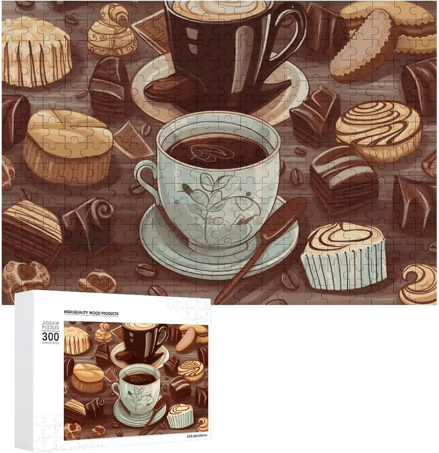 Coffee And Sweets Sugar Chocolate Puzzles 300 Pieces Personalized Jigsaw Puzzles Coffee And Sweets Sugar Chocolate Photo Puzzle Challenging Picture Puzzle for Adults Personaliz Jigsaw with Storage Bag