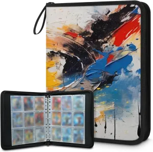 Colored Drawing 3 Ring Trading Zipper Binder Strap, Trading Card Binder 9 Pocket, 900 Pockets Card Holder with 50 Removable Sleeves for Game Cards