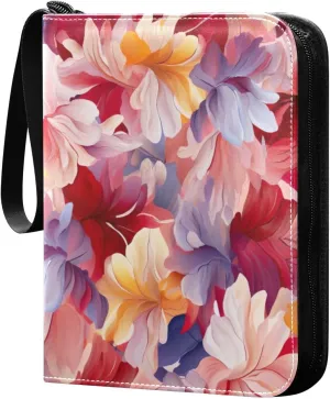 Colorful Abstract Floral Card Binder, 400 Pockets Card Holder with 50 Sleeves, Sturdy Card Holder Folders for Game Cards & Sports Cards