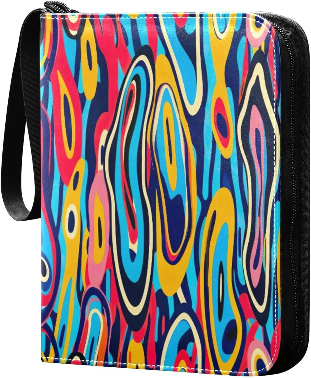 Colorful Abstract Pattern Card Binder 4-Pocket, 400 Pockets Card Holder with 50 Removable Sleeves and Zipper for Games Baseball Football Sports Card
